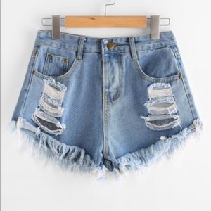 Destroyed Frayed Hem Denim Shorts